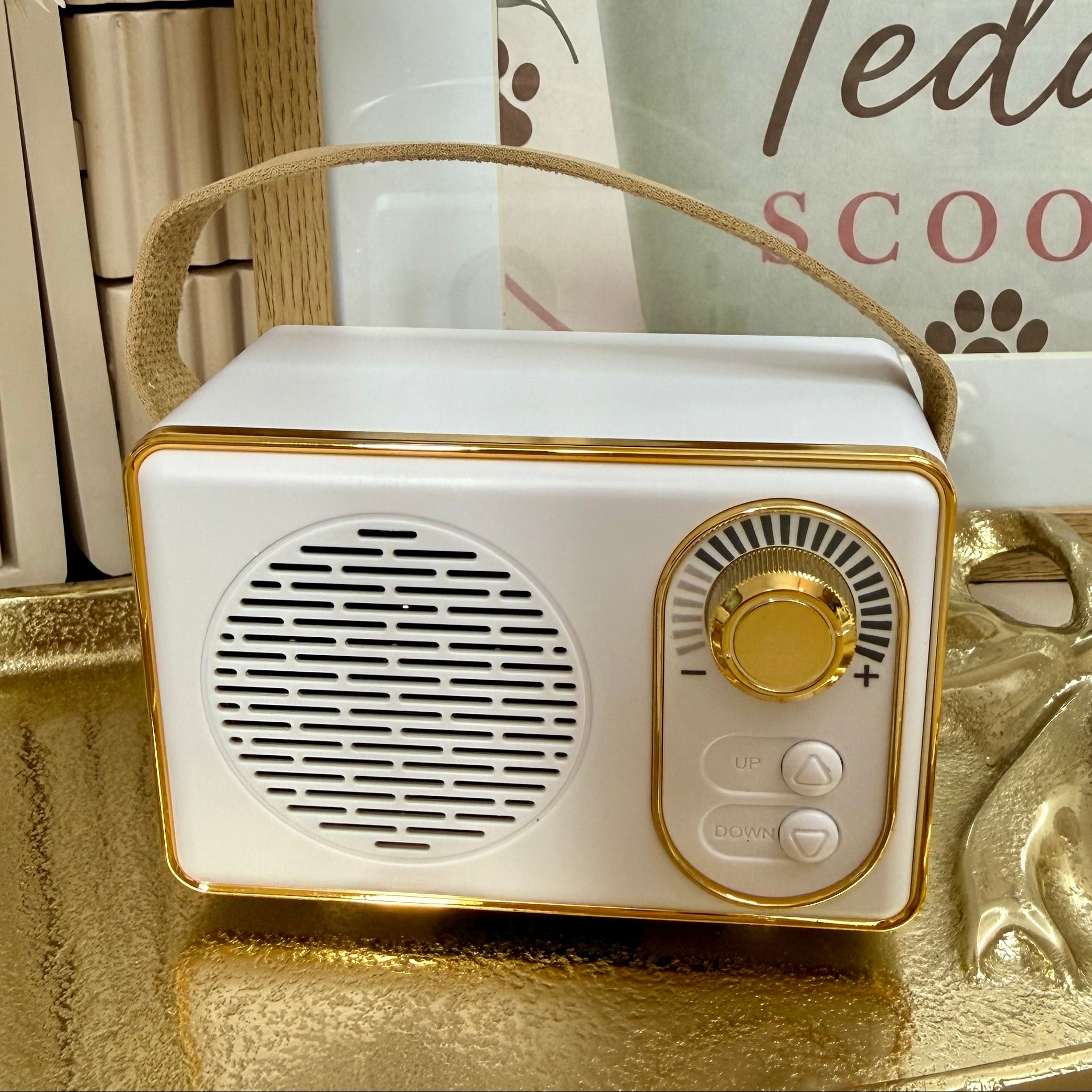 Retro Mini Wireless Speaker – White & Gold