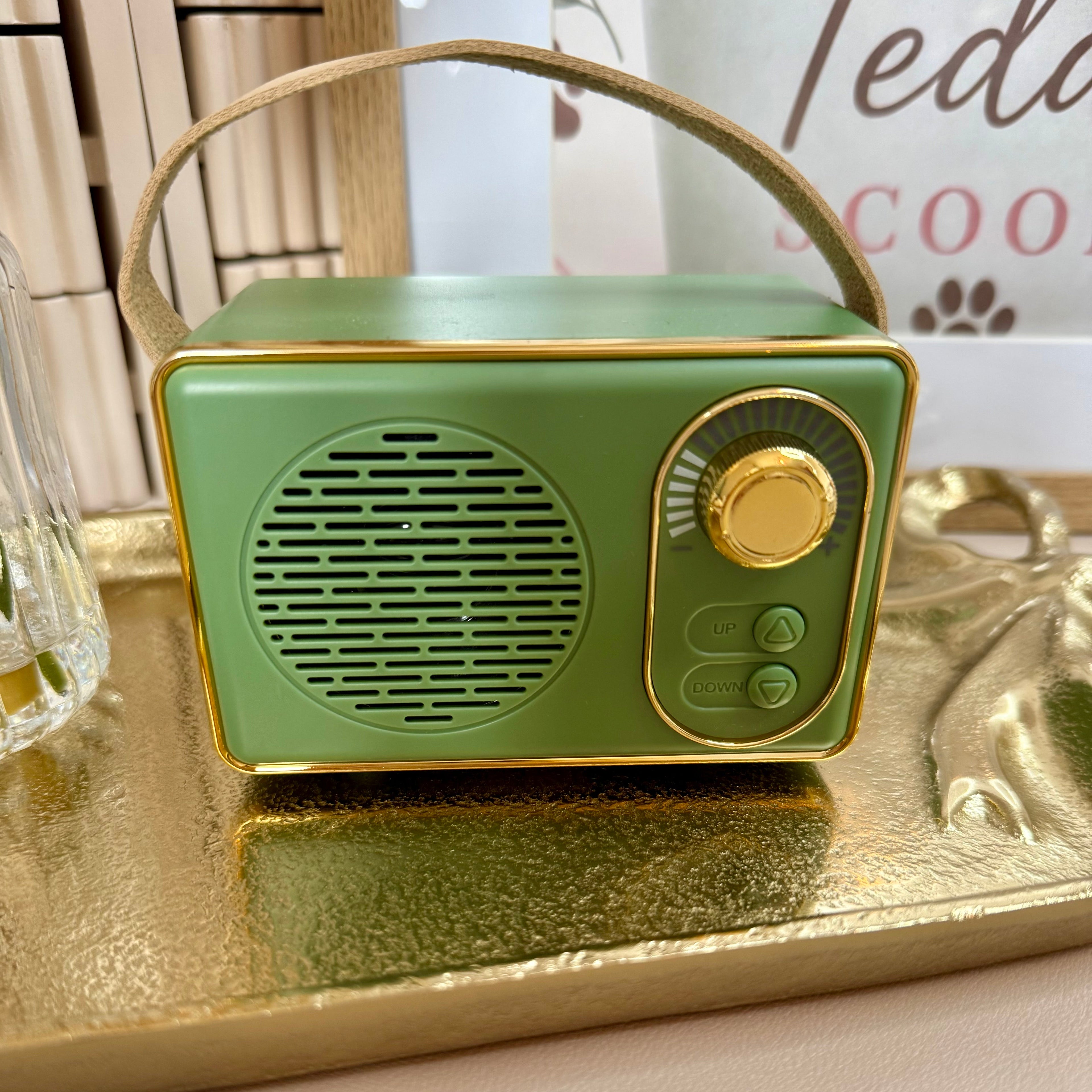 Retro Mini Wireless Speaker – Green & Gold